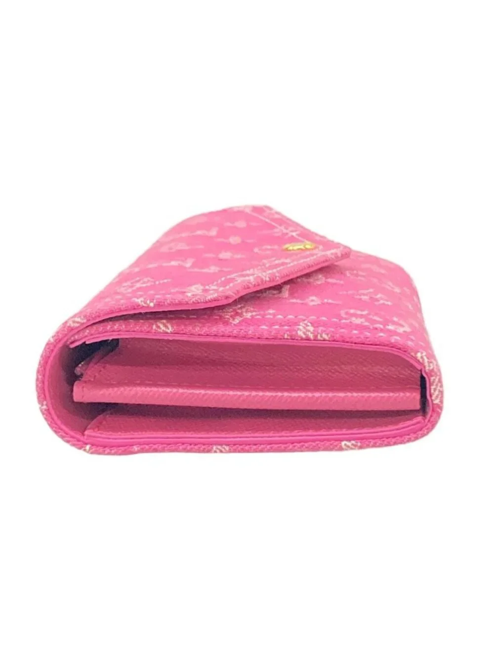 Louis Vuitton Wallet Monogram Mini Lin Portefeuille Sarah Fuchsia Denim Cotton